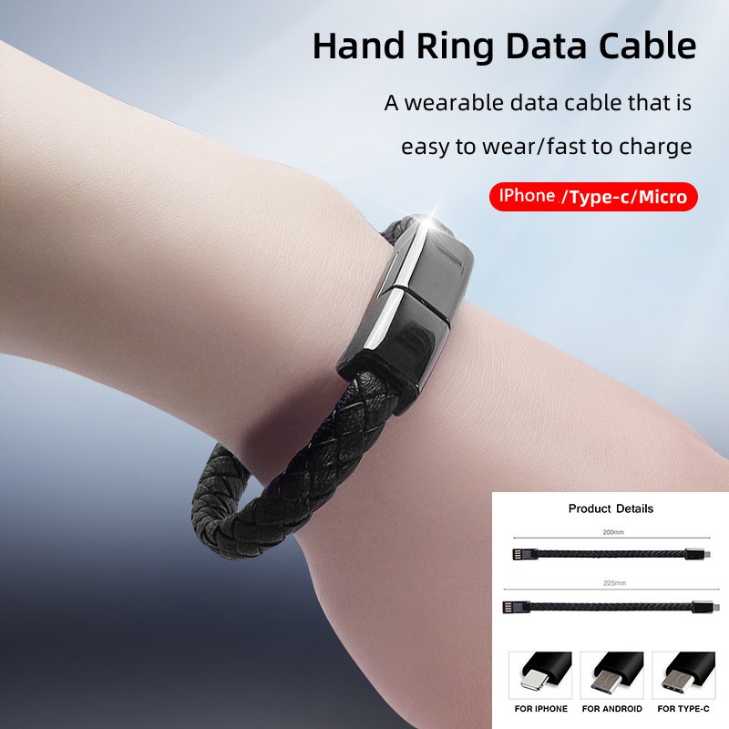 Cáp Sạc Nhanh Dạng Vòng Tay Bện Dây Da Hợp Thời Trang Cho iPhone iPad / Android Micro USB / HUAWEI TYPE C