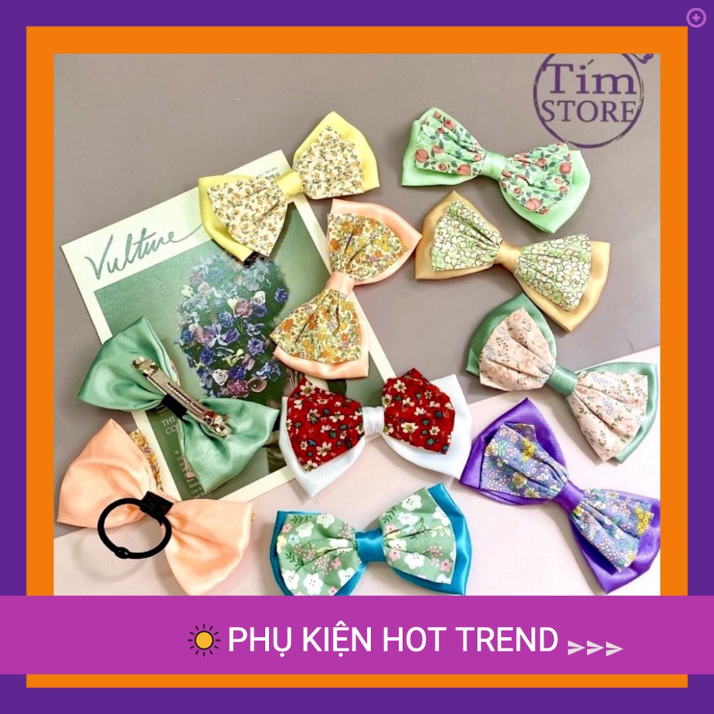 [SIÊU RẺ] Kẹp tóc nơ tiểu thư vintage satin hoa handmade cao cấp, phong cách hàn quốc