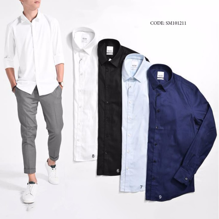 Áo sơ mi nam Routine sớ chéo dài tay cổ bẻ nẹp thường SM101218