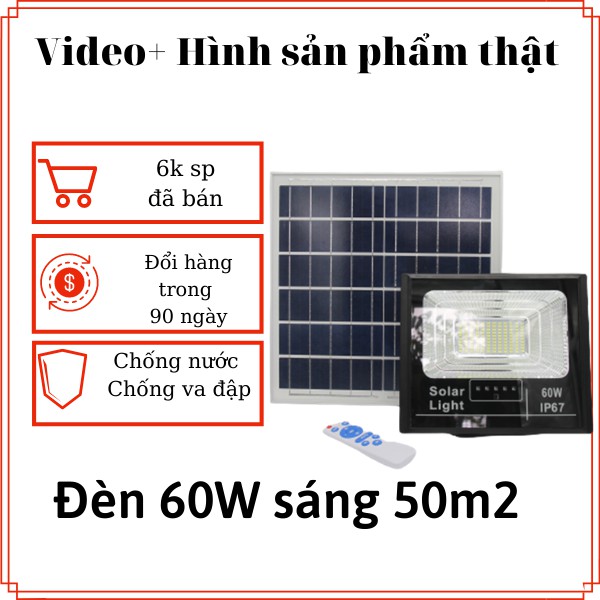 [ĐỔI HÀNG TRONG 90 NGÀY] Đèn pha năng lượng mặt trời Viti Smart 60W phù hợp diện tích 50m2 chống nước chống va đập