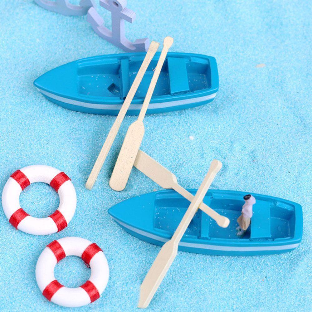 1 Thuyền &amp; 2 Nhà Gỗ Mini Màu Xanh Dương Hàng Mới Về Trang Trí Tiểu Cảnh