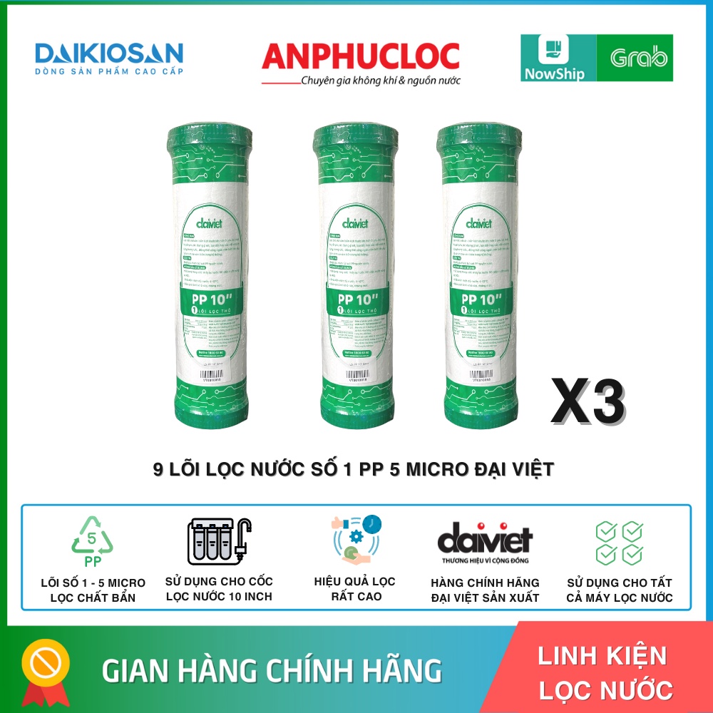 [ RẺ VÔ ĐỊCH] BỘ 9 LÕI MÁY LỌC NƯỚC SỐ 1 ĐẠI VIỆT PP 5 MICRO - LÕI LỌC NƯỚC DAIKIOSAN MAKANO