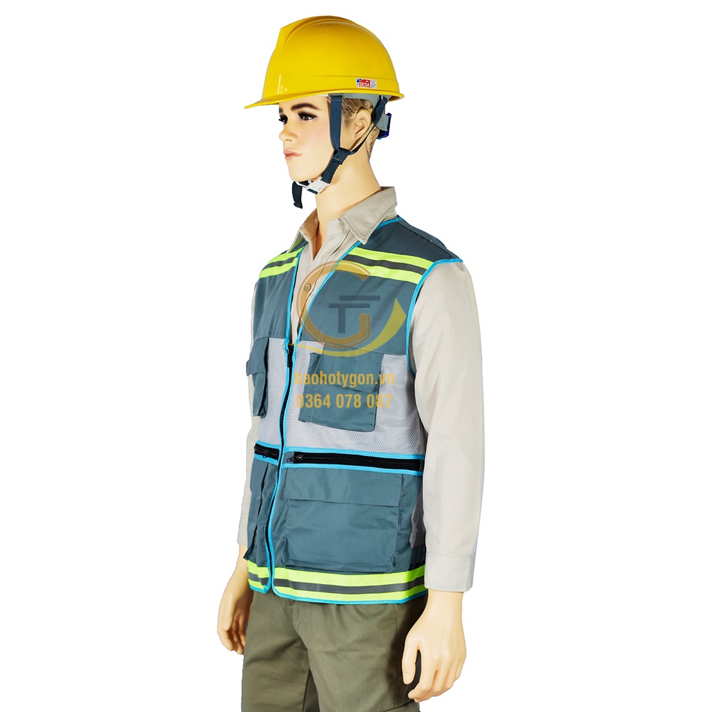 Áo ghile xanh bưu điện phối phản quang xanh cao cấp