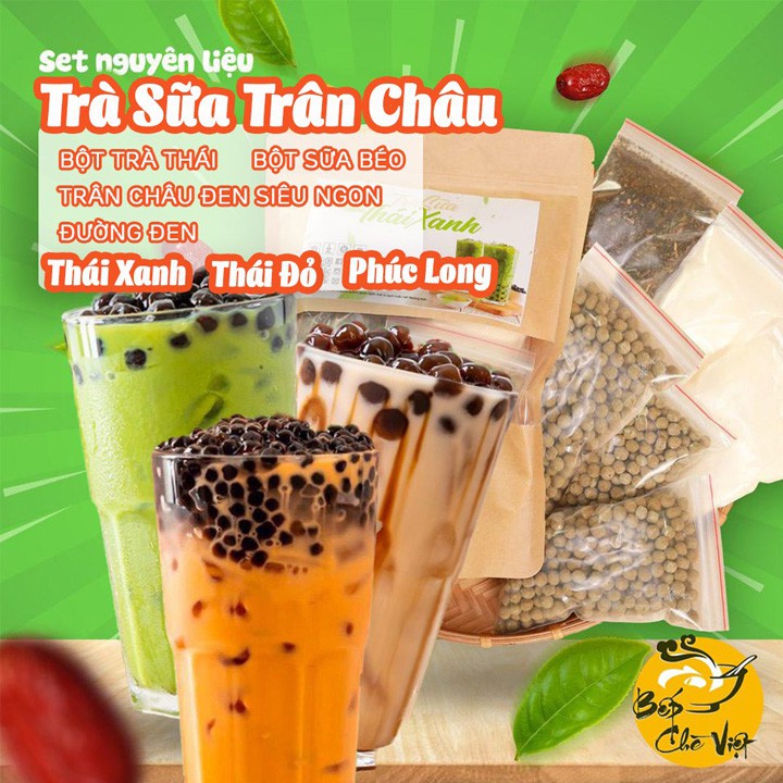 Set Nguyên Liệu Pha Trà Sữa Phúc Long, Thái Xanh,Thái đỏ, Đường Đen, 500g tặng  khô bò sợi,khô mực khô gà lá chanh