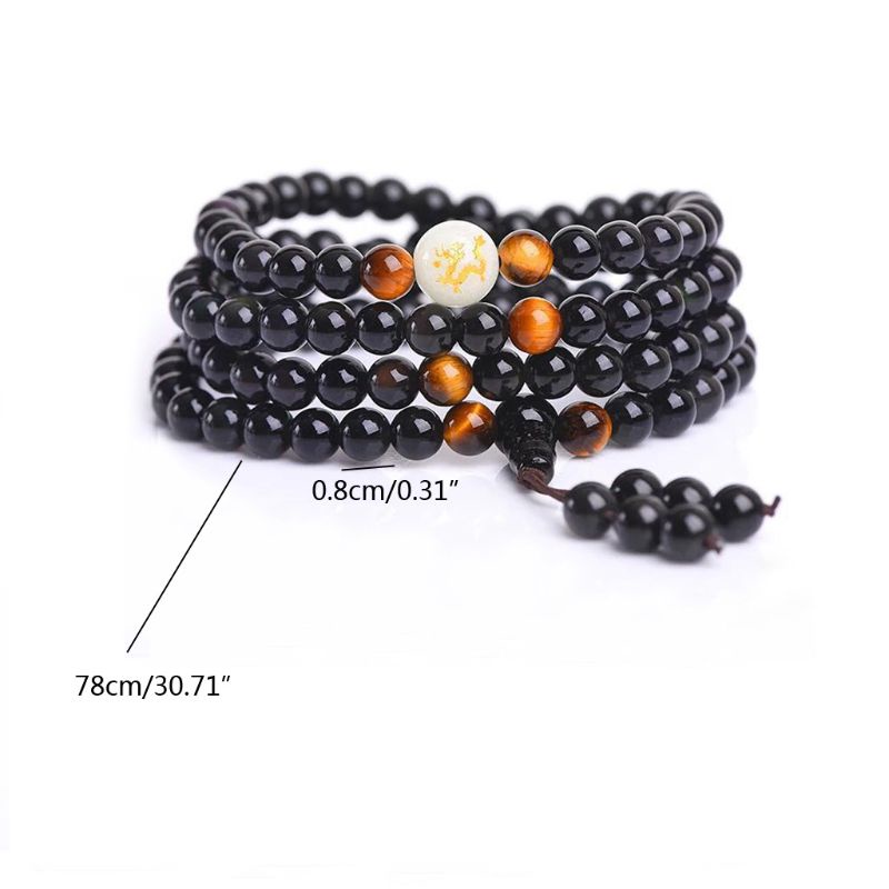 Vòng tay chuỗi 108 hạt đá obsidian màu đen hỗ trợ giấc ngủ tiện dụng