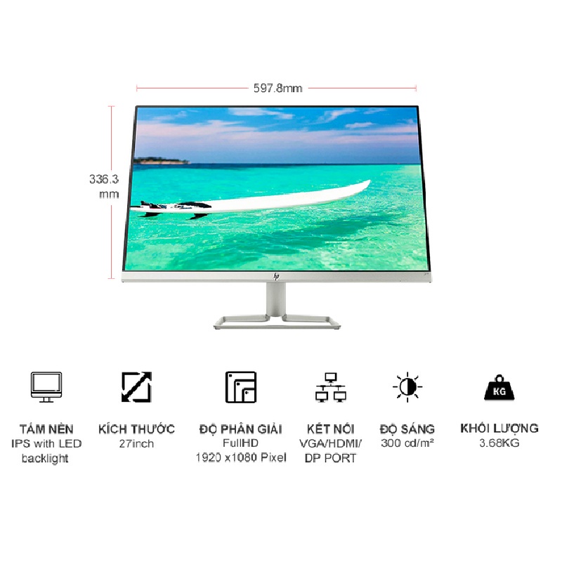[ Bảo hành 36 Tháng ] Màn hình máy tính HP 27F 3AL61AA 27inch FHD | 5ms | IPS | 60Hz | Chính hãng | BigBuy360 - bigbuy360.vn