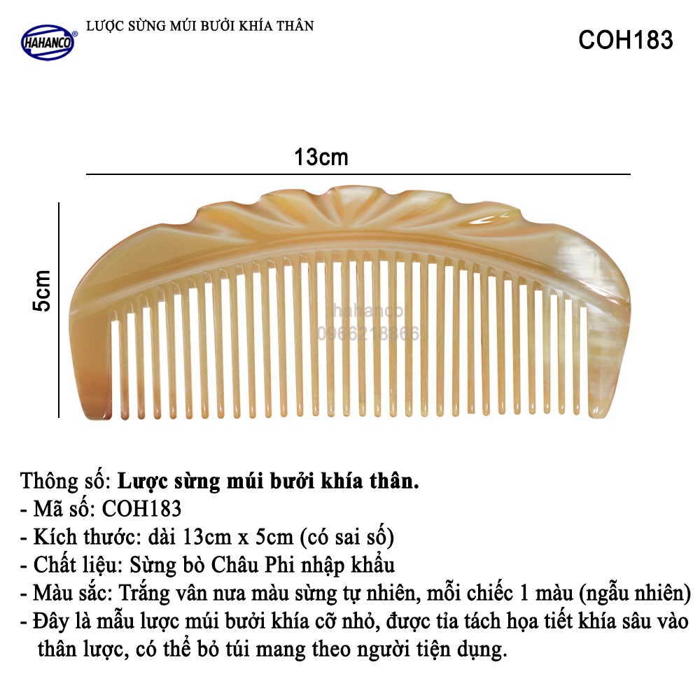 Lược Sừng Múi Bưởi Khía Xuất Nhật HAHANCO (Size:S-13cm) Cỡ Nhỏ Có Thể Bỏ Túi- COH183