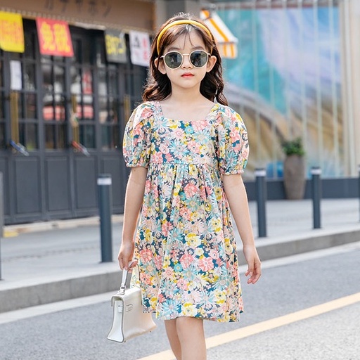 Đầm Tay Phồng Hở Lưng Dáng Rộng In Họa Tiết Hoa Thời Trang Mùa Hè Xinh Xắn Cho Bé Gái