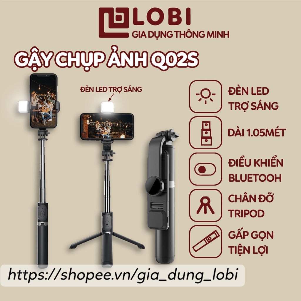 Gậy chụp ảnh 3 chân có đèn led Q02S gậy tự sướng selfie chụp hình bluetooth điều khiển từ xa xoay nhiều góc độ