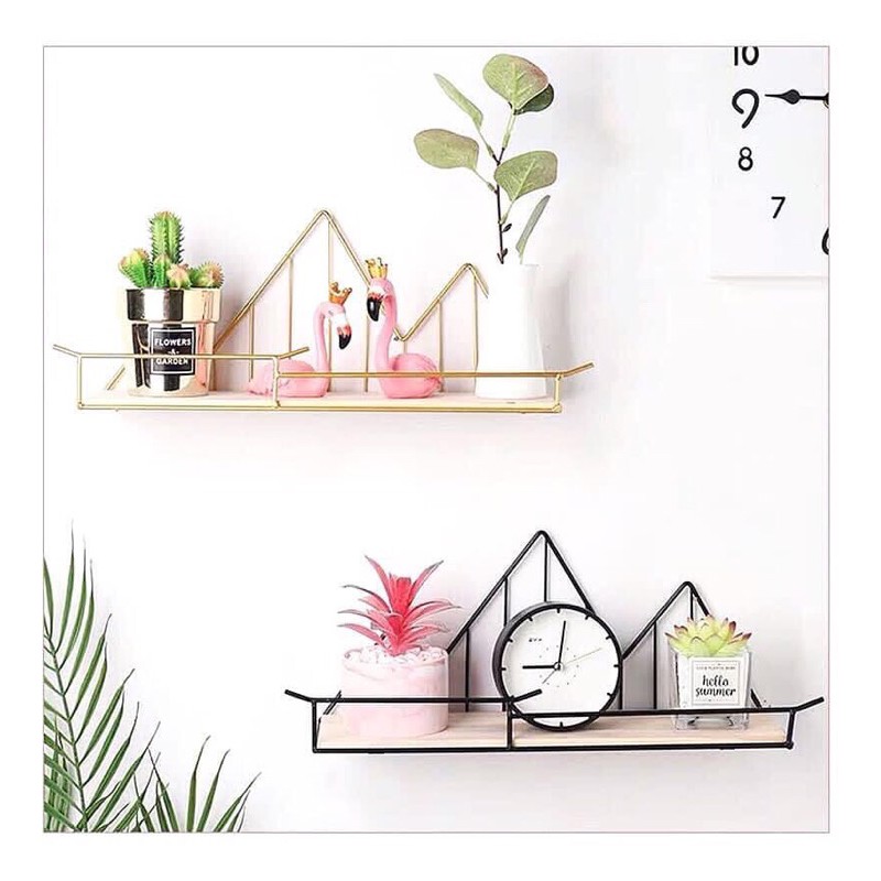 Kệ treo tường hình núi bằng sắt kết hợp gỗ thịt cao cấp TẶNG kèm bộ treo tường