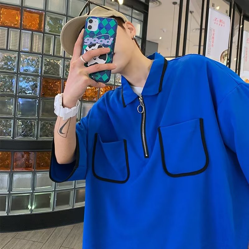 Áo polo Tay Ngắn Có Túi Thời Trang Phong Cách Hàn Quốc