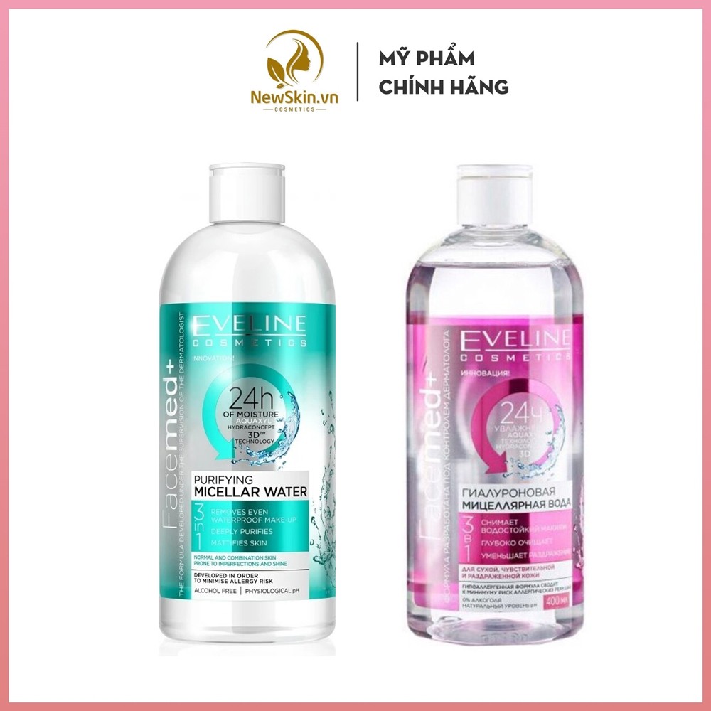 Tẩy Trang dành cho da thường và hỗn hợp Eveline Purifying Micellar Water 3 in 1 400ML