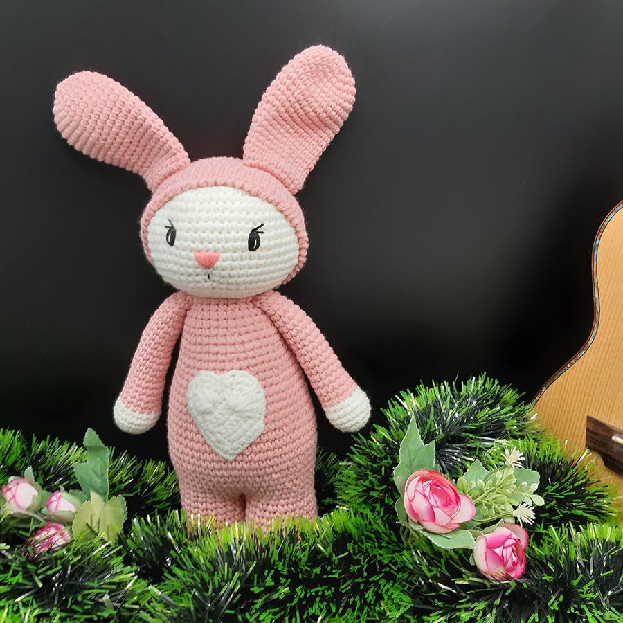 Gấu bông cao cấp Amigurumi cao cấp Amiu VN - Thỏ tim màu hồng handmade làm từ sợi cotton 100% an toàn cho bé yêu