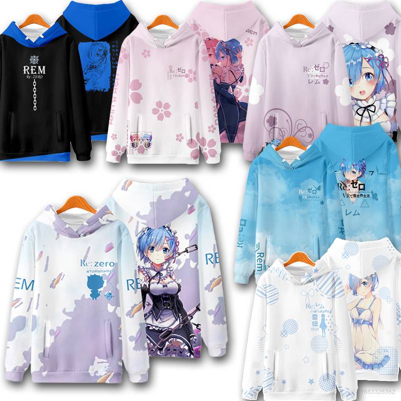 Áo Hoodie Tay Dài Dáng Rộng In Hình Anime GP41 Re Zero Rem Ram PG41 Thời Trang Cho Nam Và Nữ