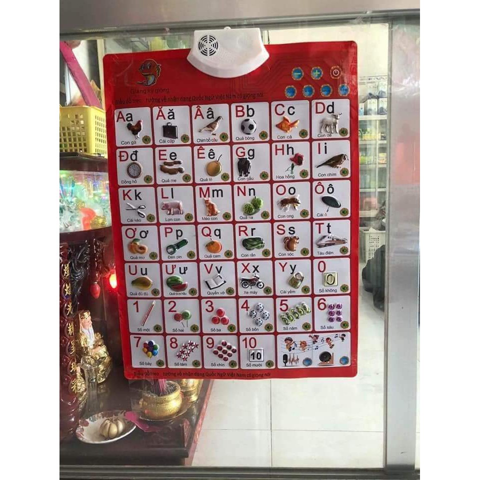 Bảng chữ cái và chữ số tiếng Việt điện tử nói và phát nhạc treo tường cho bé