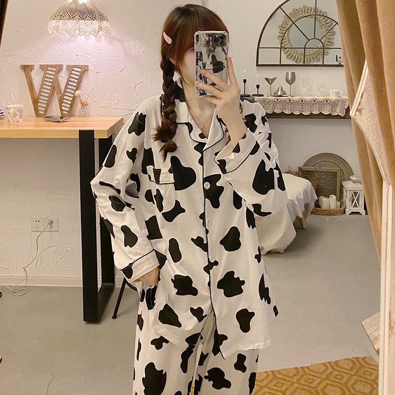 Bộ Đồ Ngủ Tay Dài Phong Cách Hàn Quốc Dễ Thương Cho Nữ