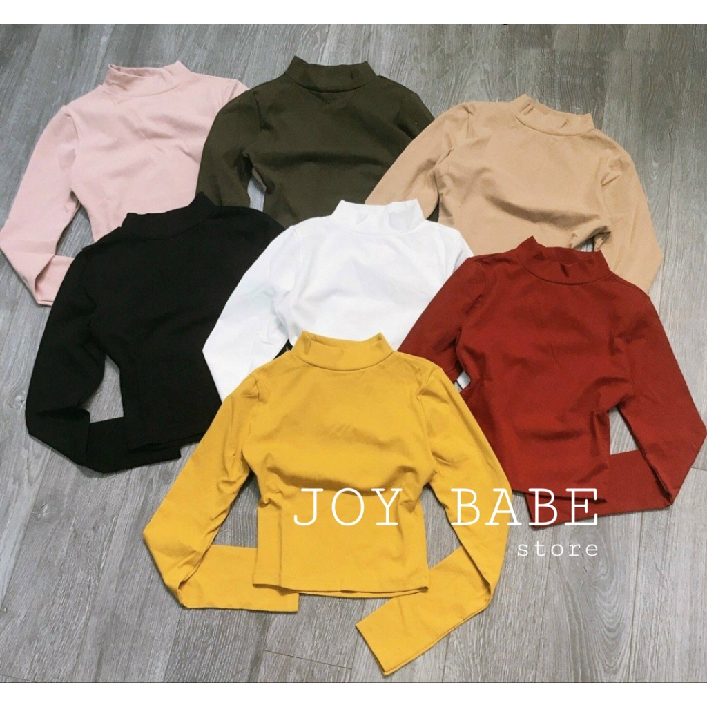 Áo thun croptop cổ lọ cao vừa JOY BABE ❄ thun xịn êm ái, kiểu cách mặc quanh năm Forever 21 trắng đen cổ trụ CROD 3 -2