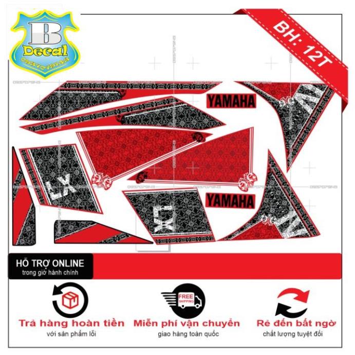 [TEM CHẾ] TEM XE NOUVO 4,LX HOA VĂN ĐỎ ĐEN [Bi Decal]