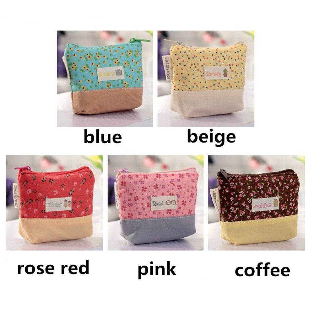Ví Vải Canvas Mini In Họa Tiết Hoa Có Khóa Kéo Phong Cách Hàn Quốc Mới Cho Nữ