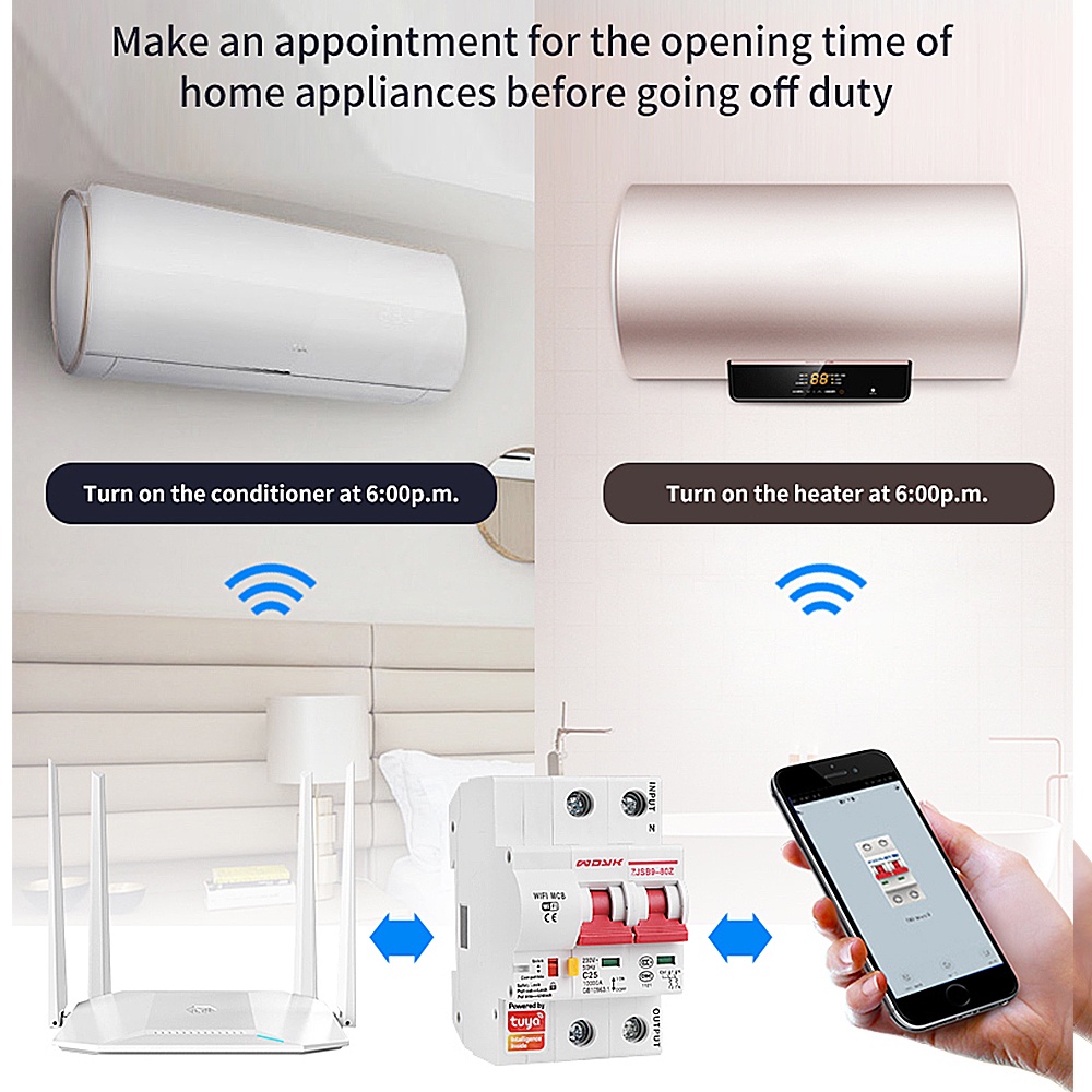 Aptomat CB Tuya WIFI  100A 125A Công Tắc Ngắt Kết Nối WIFI Thông Minh 1P 2P 3P 4P
