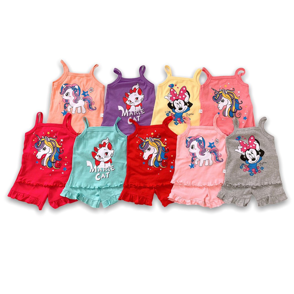 Đồ Bộ Bé Gái, Áo Thun Bé Gái 2 Dây Bèo Nhúng Cotton Nguyên Chất Hoạ Tiết Hoạt Hình Dễ Thương Từ 0-4 Tuổi - S1191