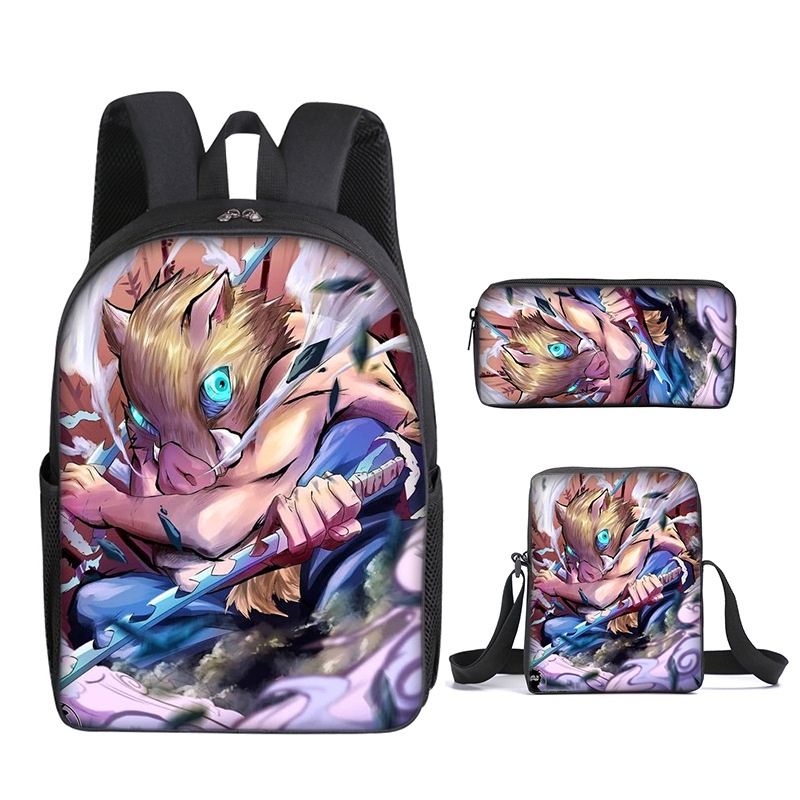 Balo Demon Slayer Balo Nezuko Set Ba Lô + Túi Đeo Chéo + Ví Cầm Tay Họa Tiết Hoạt Hình Demon Slayer