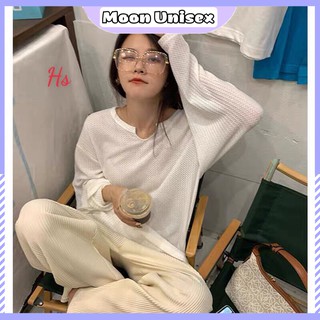 Áo thun trơn nữ dài tay cổ khoét chất tổ ong 2 màu - moon unisex