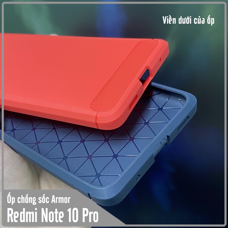 Ốp lưng cho Xiaomi Redmi Note 10 Pro Chống sốc - Rugged Armor Carbon phay xước không bám vân tay