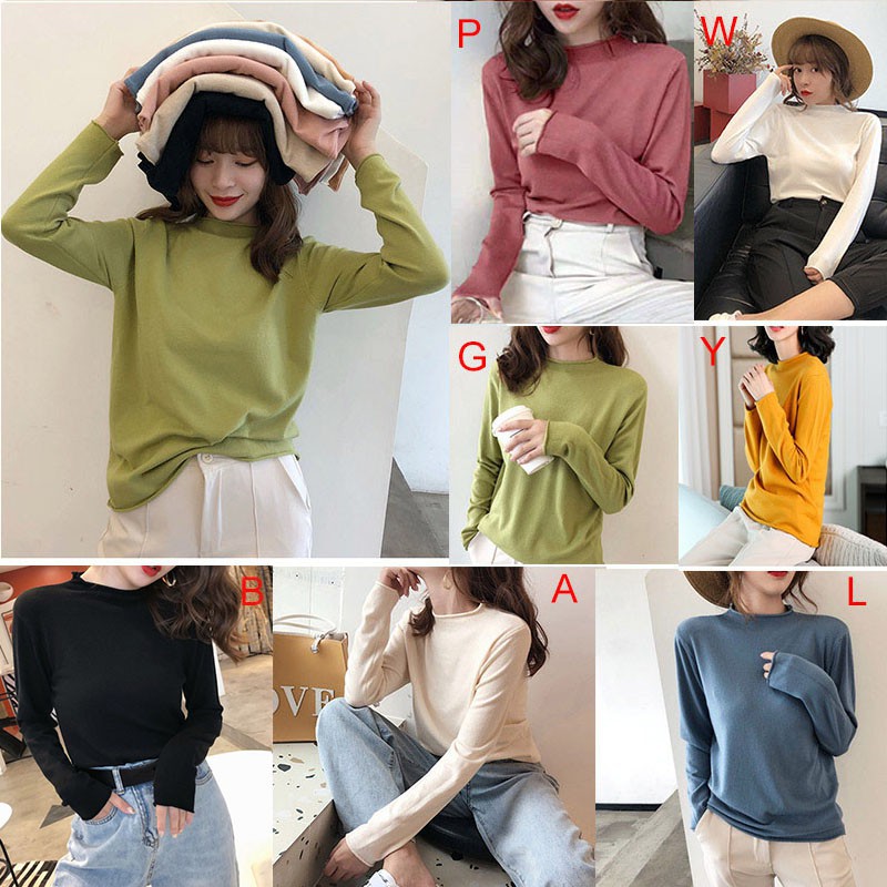 Áo sweater tay dài cổ lọ màu trơn đơn giản thời trang cho nữ