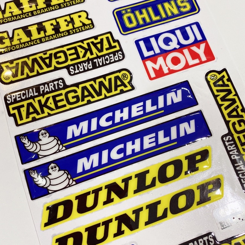 Decal tem dán xe máy nổi tổng hợp Michelin Takegawa Liqui Moly Ohlin Dunlop Galfer