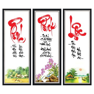 Combo 3 Tranh dán tường HD Phúc Phát Lộc HCB3-0001 KT 30 x 80 cm x 3 bức phủ kim sa