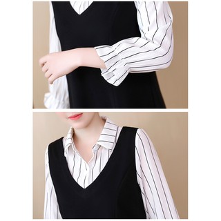 Đầm Bầu Công Sở Dáng Yếm Phối Sơ Mi
