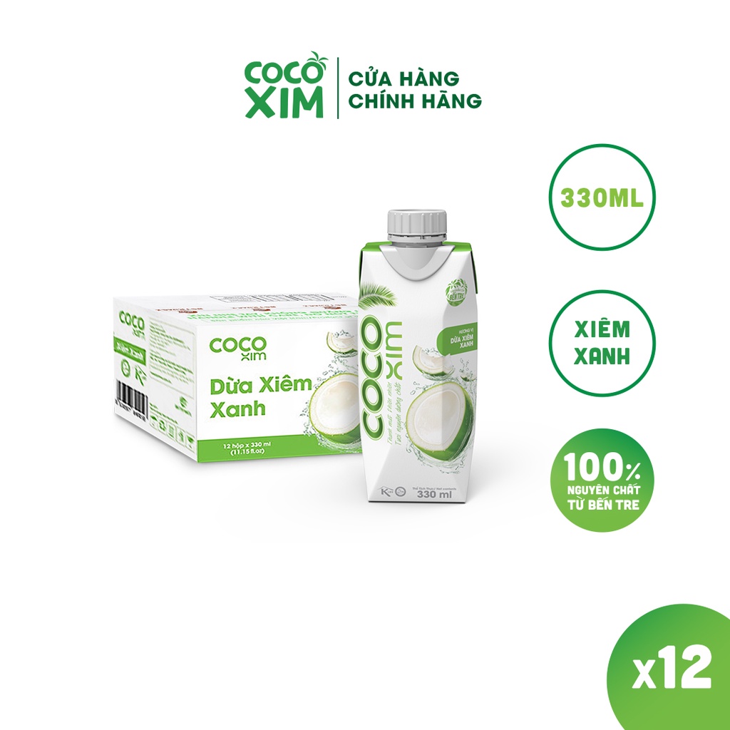 THÙNG 12 Hộp Nước dừa đóng hộp Cocoxim Xanh dung tích 330ml/Hộp