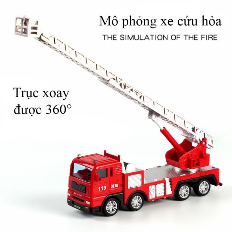 Xe đồ chơi mô hình xe đầu kéo xe cứu hỏa thang trượt (gồm 2 xe) chi tiết sắc sảo, nhựa ABS an toàn, kích thước lớn