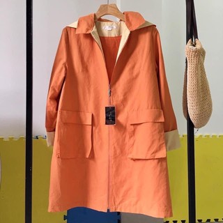 Áo khoác Korea dáng dài phối màu cam vàng thời trang (2hand)
