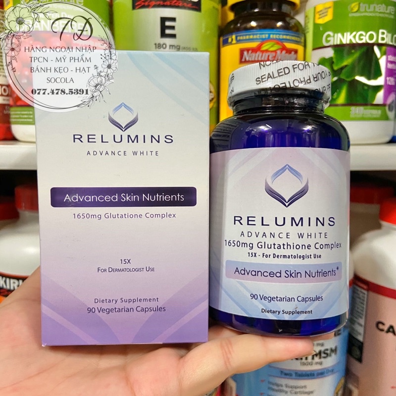 Viên uống trắng da Relumins Advance White 1650mg của Mỹ 90 viên