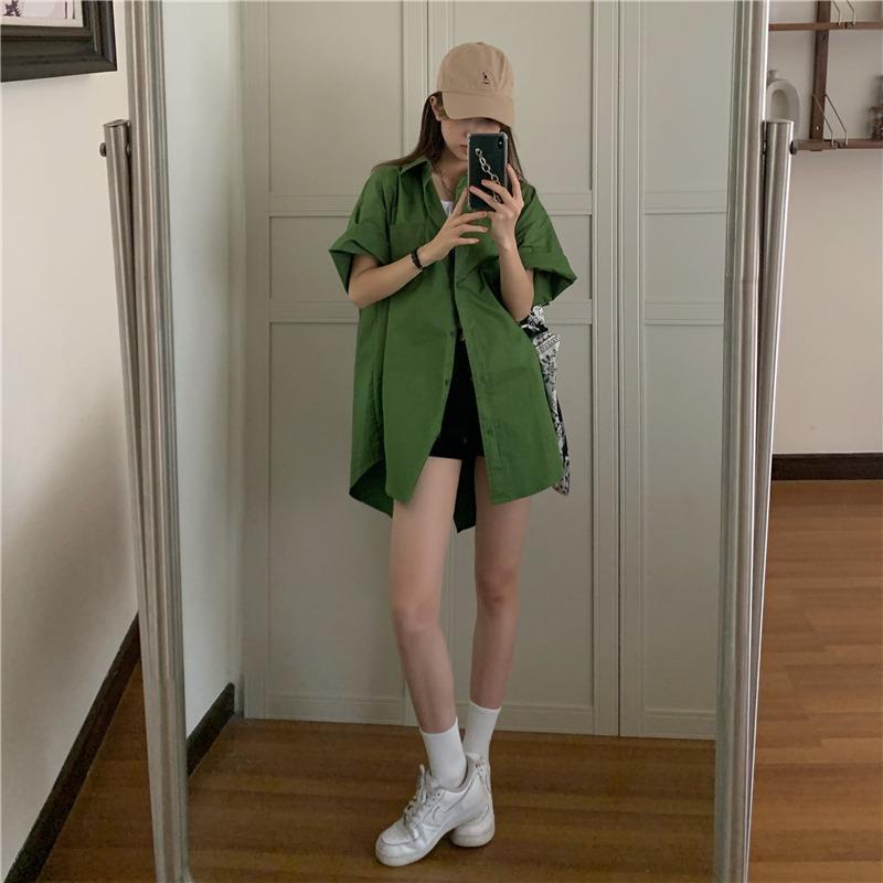 Lưng Áo Sơ Mi Tay Ngắn Dáng Rộng Xẻ Tà Thời Trang Mùa Hè Xinh Xắn Cho Nữ