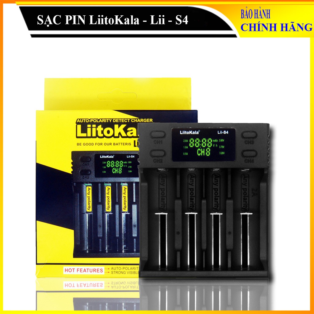 Bộ Sạc Pin Đa Năng LiitoKala Lii-S4 - Sạc pin thông minh, Sạc Pin Có LCD 3.7V 18650 18350 18500 16340 21700 20700B 20700