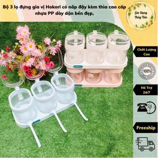 Hũ gia vị bộ 3 kèm muỗng nhựa hokori
