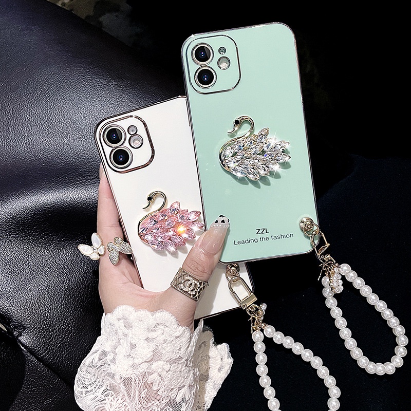 Ốp Lưng Thiên Nga Đính Đá Pha Lê Và Ngọc Trai Giả Cho oppo reno 8t 8 8z 7 4g 7z 5g 6z 6 pro 5 5f 4 4f 3 2 2f