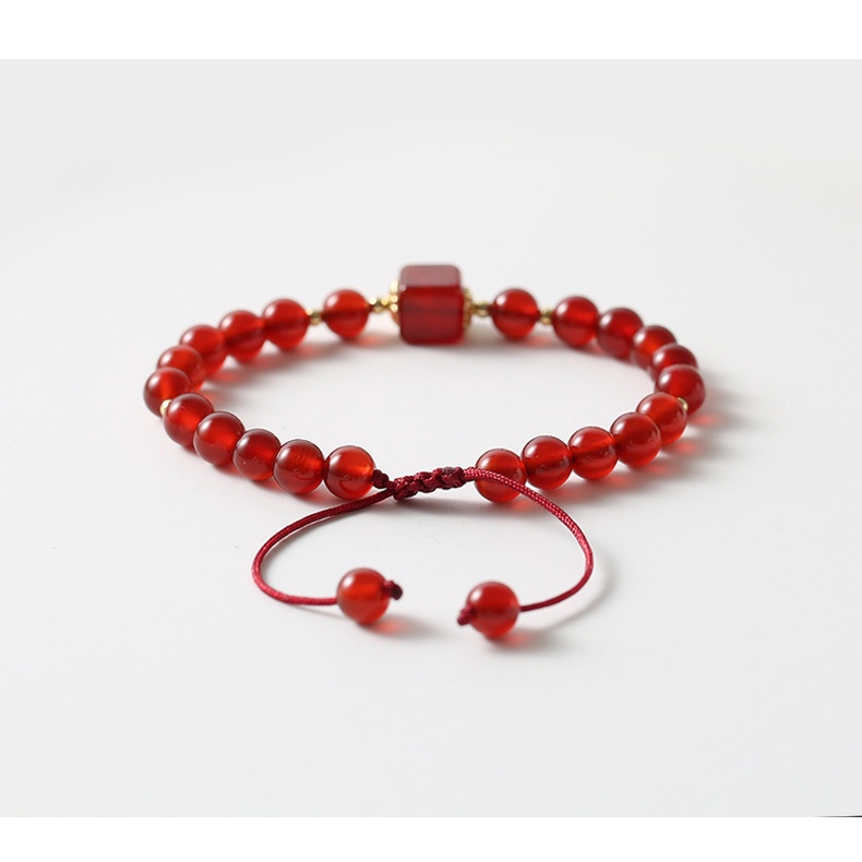 [Hàng Mới] Vòng Tay Dây Bện Đính Pha Lê Đỏ Phong Cách Nam Triều Tiên