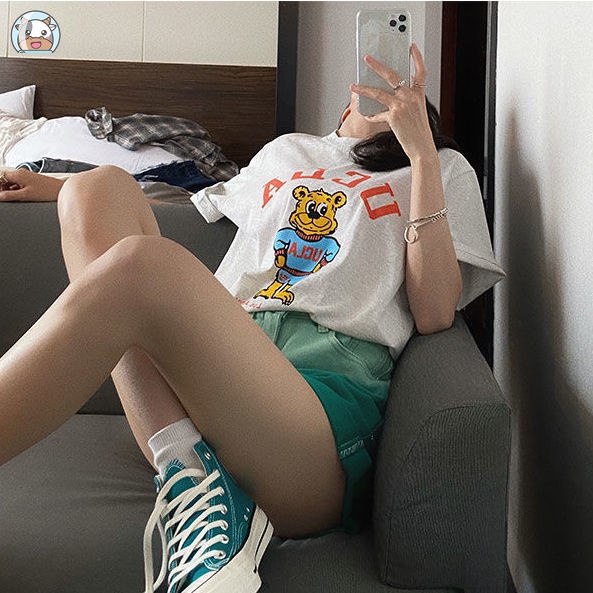 Quần Short denim Màu gradient Lưng Cao Dáng Rộng Thời Trang Mùa Hè 2022 Mới Cho Nữ