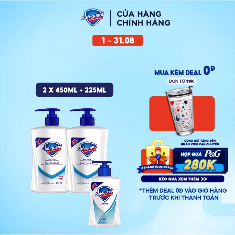 Combo 2 chai Nước Rửa Tay Safeguard 450ml/chai - Tặng Chai Nhỏ Trắng Tinh Khiết 225ml