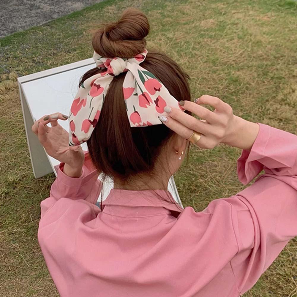 Dây Buộc Tóc Hoa Tulips Lấp Lánh Phong Cách Retro Hàn Quốc Cho Nữ