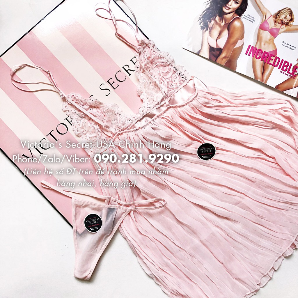 (Sleep Bill Mỹ XS) - Váy ngủ hồng xinh nơ phổi ren (46) Very gợi cảm Pleated Babydoll, Pink Millennial