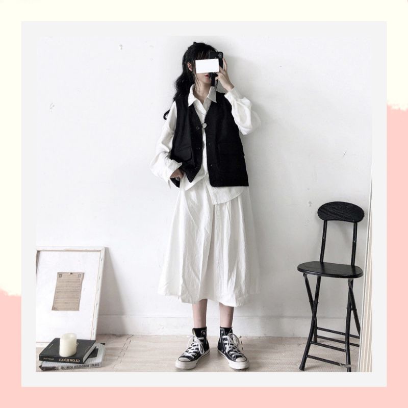 Chân váy dài trơn cạp chun freesize đơn giản basic,chân váy dài qua gối cho người thấp 17