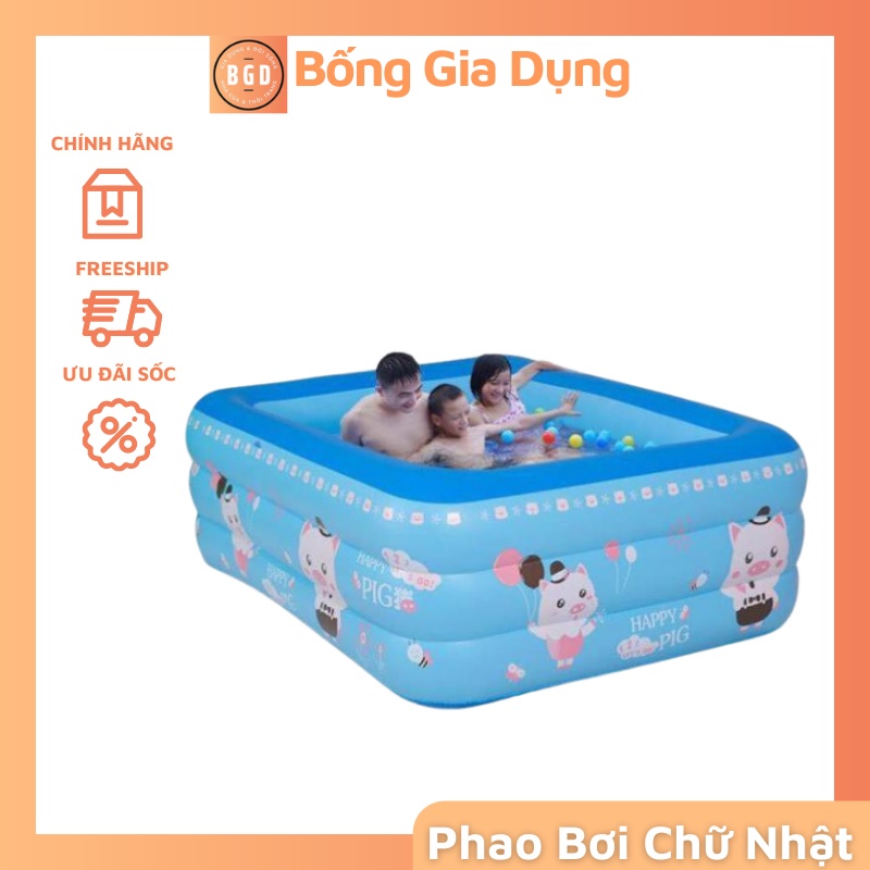 Bể Bơi -Bể Bơm Hơi 3 Tầng Cho Bé 1m5,1m8 Hình Chữ Nhật. Nhiều Kích Thước