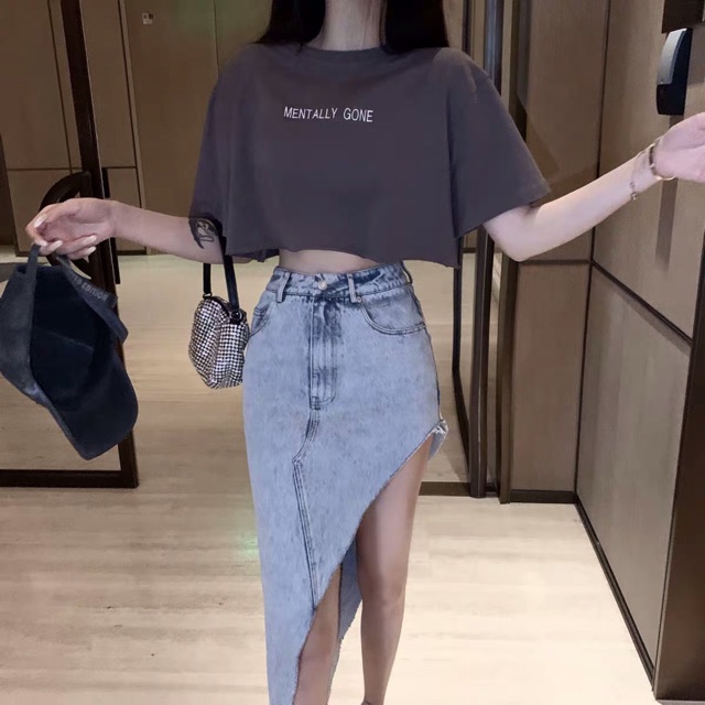Sét áo crotop+ chân váy bò có bán rời