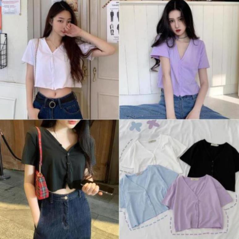 Áo Croptop YUNI Viền Nút Thời Trang Nữ
