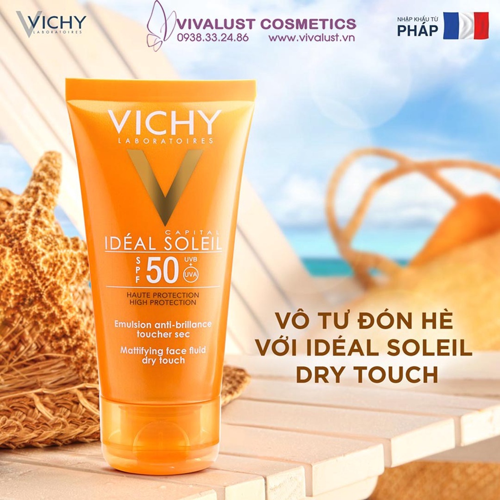 Kem Chống Nắng Không Gây Nhờn Rít Không Màu Vichy Capital Idéal Soleil Mattifying Dry Touch Face Fluid 50ml